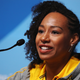 Jamaican bobsledder Jazmine Fenlator-Victorian attends a press conference at the Winter Olympic Games on Feb. 10, 2018, in Pyeongchang, South Korea. (Ker Robertson/Getty Images)